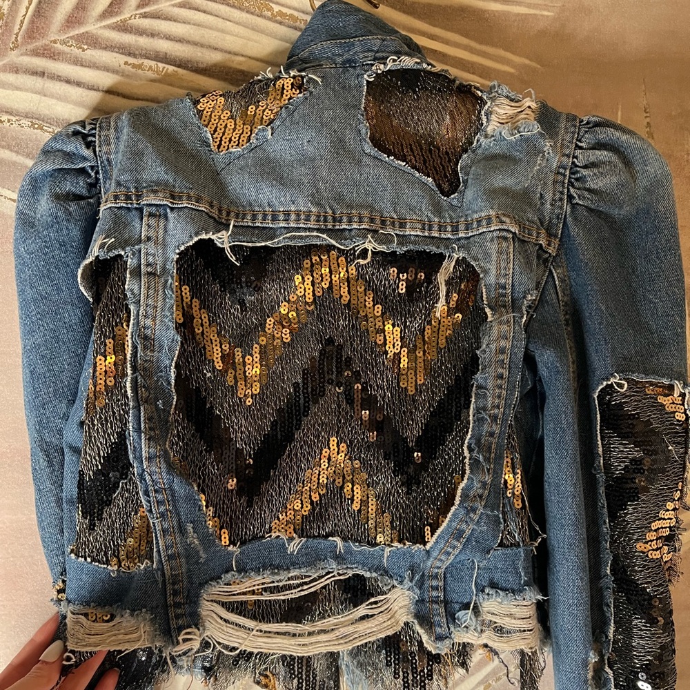 Black & Gold sequins camouflaged denim jacket